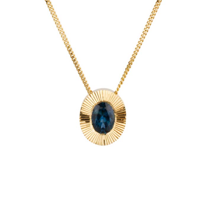 North/South Oval Aurora Pendant Necklace with .80ct Blue Oval Montana Sapphire for wholesale by Corey Egan