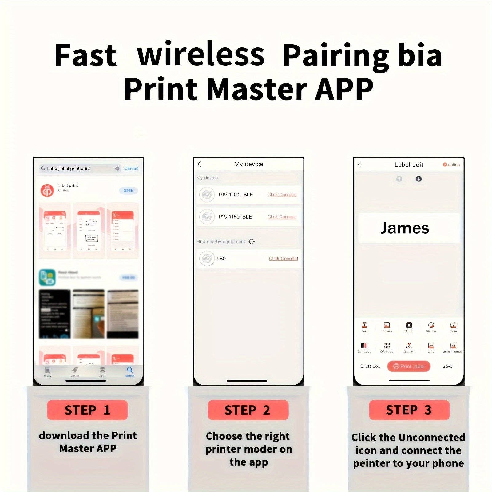 Modpopdeco - Wholesale Craft Tool - P15 label making machine Thermal label printer with adhesive tape Mini label machine Small handheld sticker making machine with multiple templates, used for office and home use,3