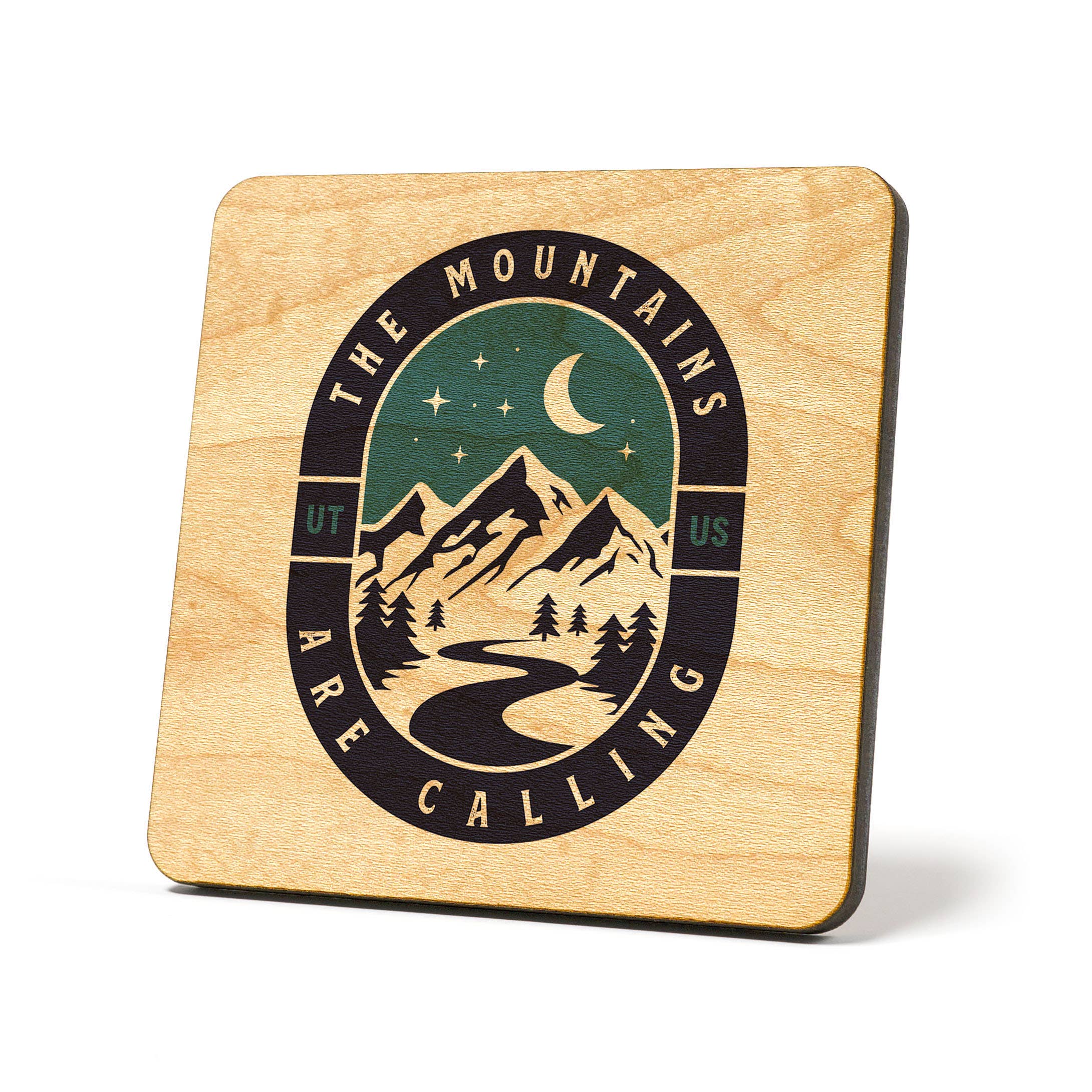 American Brand Studio - Wholesale Coasters - Mountains Are Calling Nighttime Badge Coaster1