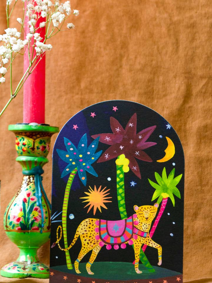 Tarjeta de felicitación «Midnight Leopard Bell Jar» para venta al por mayor de Hutch Cassidy (Greetings Cards and Paper Goods)