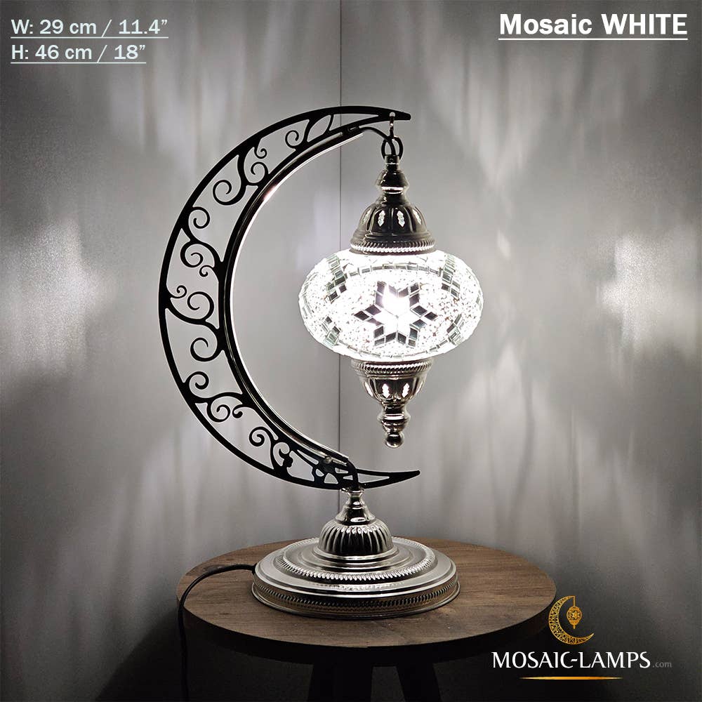 Mosaic Lamps - Vendita all'ingrosso Lampada da scrivania/d'accento - Lampada da scrivania Turkish Moon in argento, luci ad arco marocchine, Murano C55