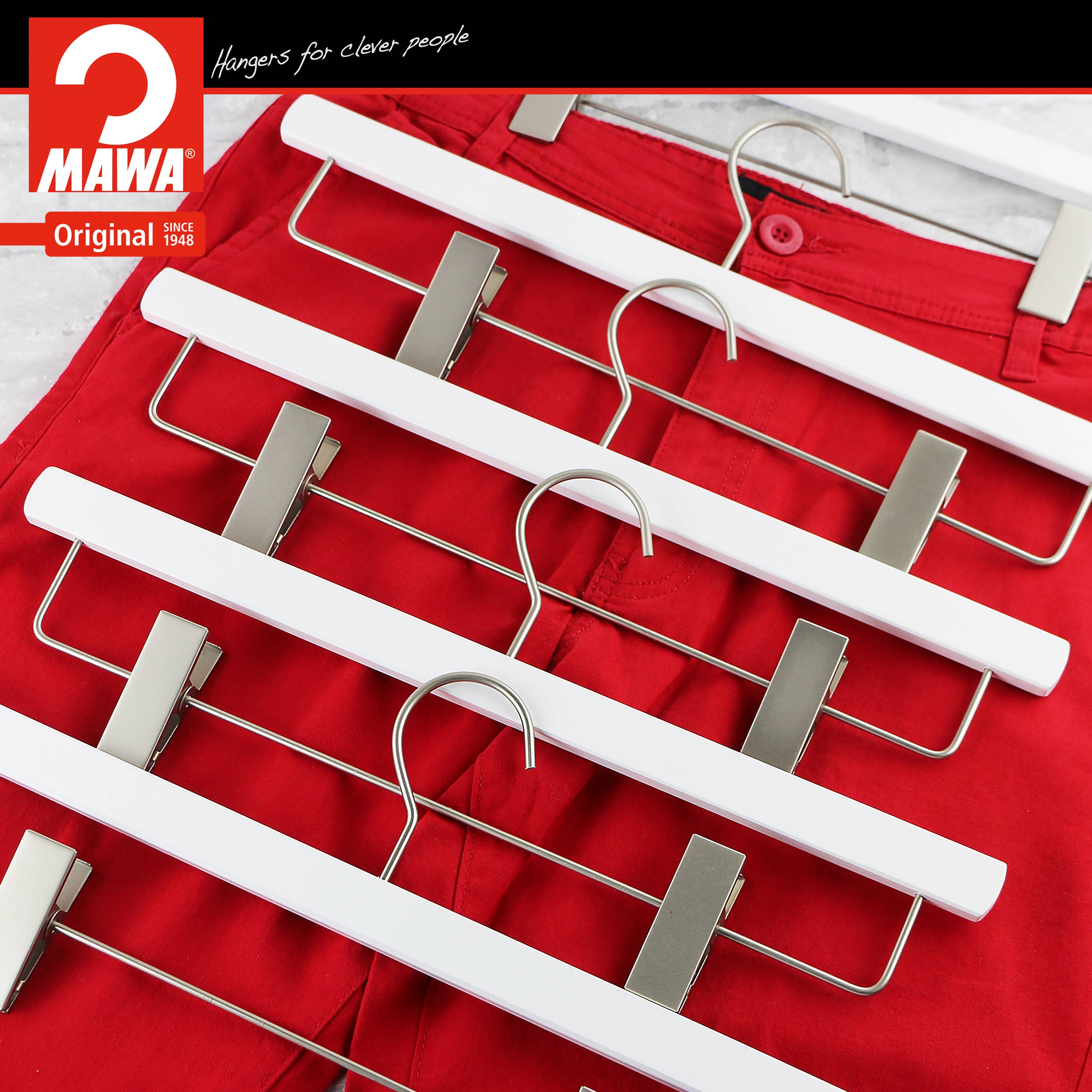 Reston Lloyd - Wholesale Clothes Hangers - Mawa, Wooden Pant Hanger with Clips, Silver Hook6