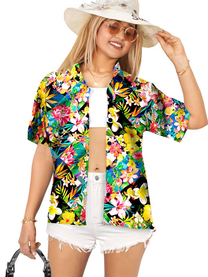 HAPPY BAY Womens Beach Hawaiian Multi Hibiscus Floral P00626 for wholesale by LA LEELA \ HAPPY BAY