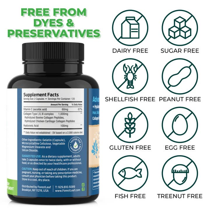 Forest Leaf - Wholesale Oral Supplement/Vitamin - Multi Collagen Pills with Hyaluronic Acid + Vitamin C2