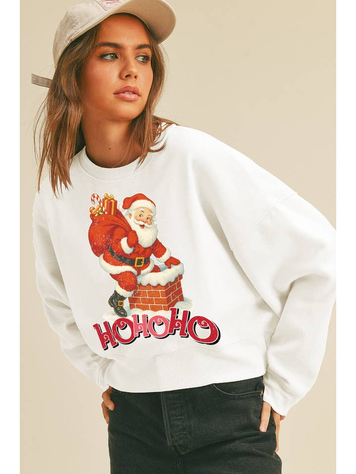Honestee - Wholesale Sweatshirt - Women's - Hohoho Santa Short Cropped Long Sleeve Sweatshirt5