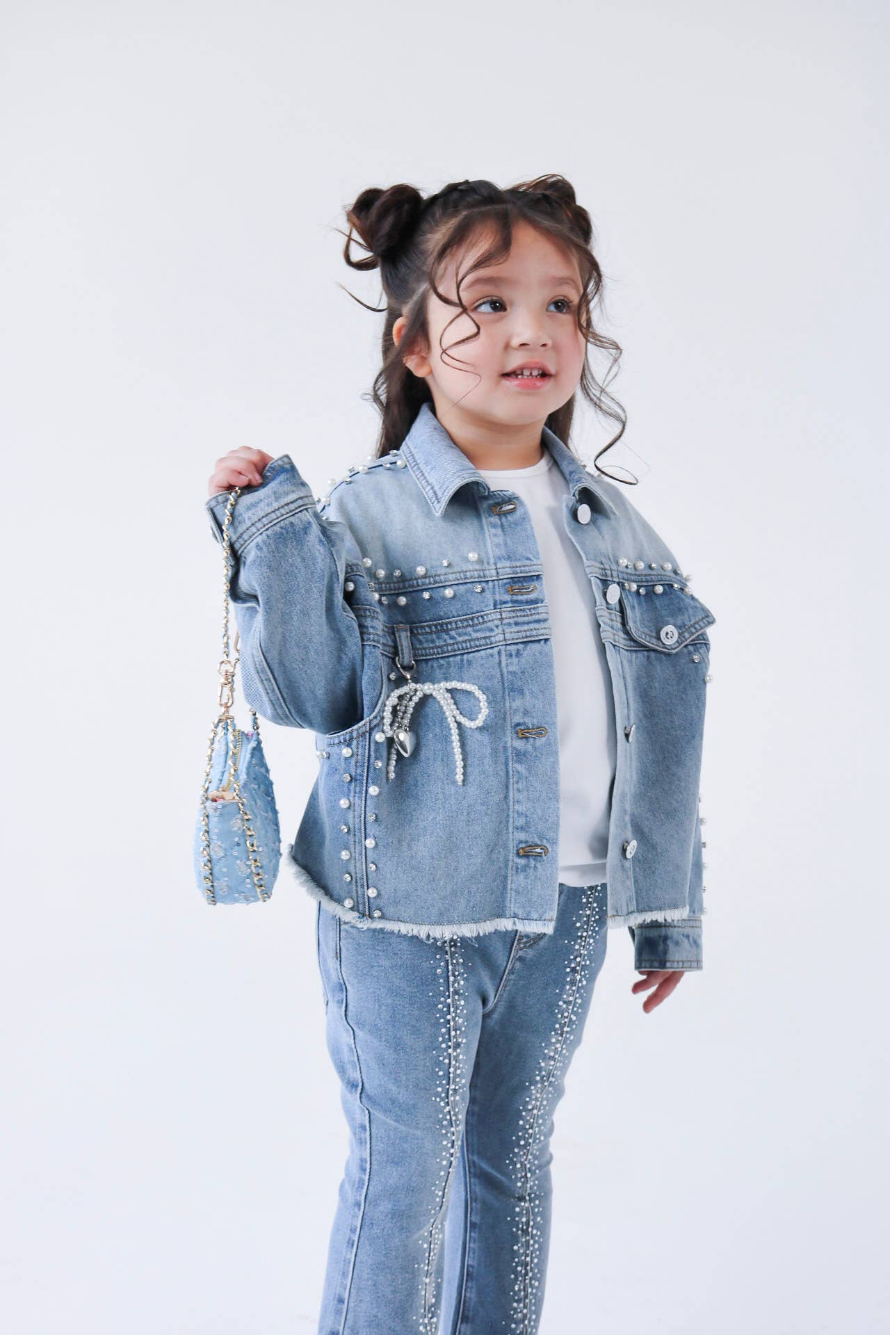 DENIM 17153 Lichtgewassen Versierde Spijkerjas met Strik voor groothandel op Faire6