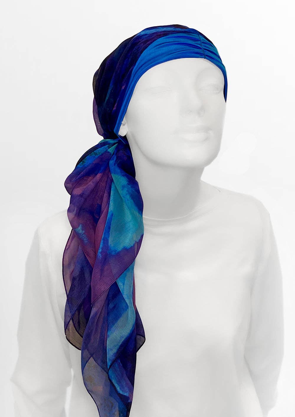 LuxCare Clothing - Wholesale Head Scarf - Women's - Fine Art Headscarf ~ Sapphire5