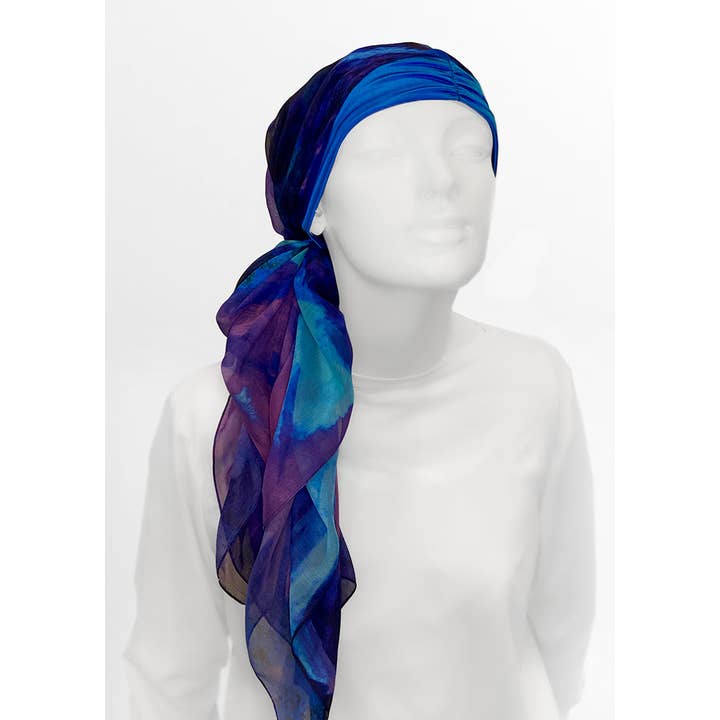 LuxCare Clothing - Wholesale Head Scarf - Women's - Fine Art Headscarf ~ Sapphire5