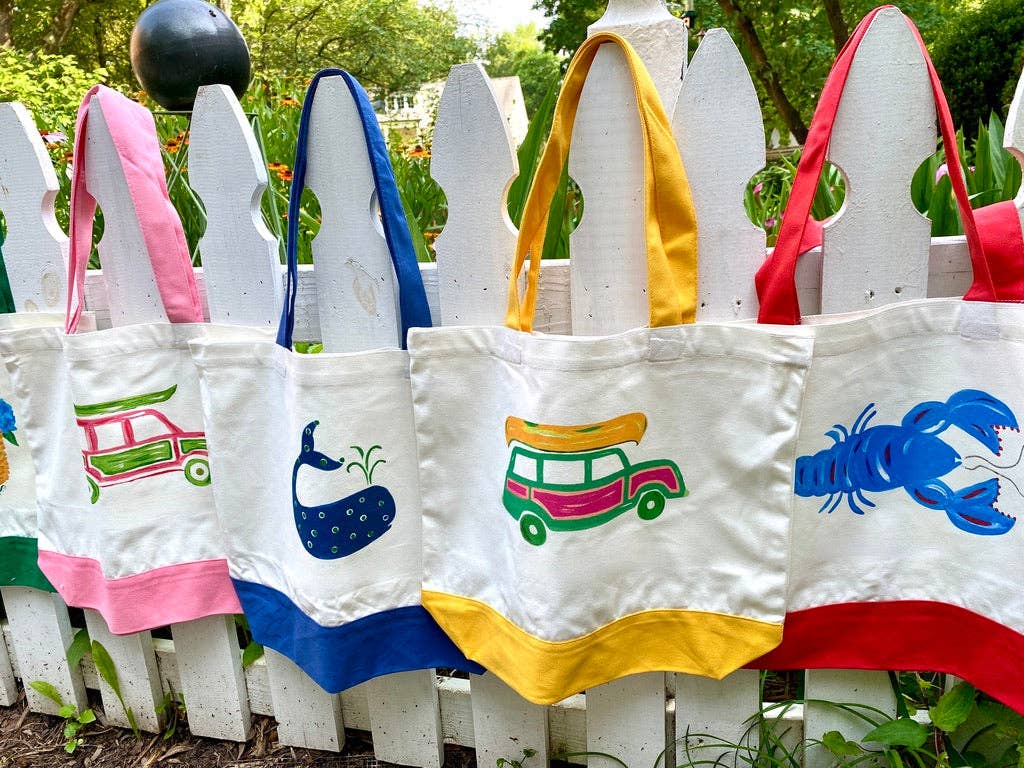 Lemondaisy Design - Wholesale Tote Bag - Women's - Green Canvas Name Drop Woody Wagon Hydrangea Tote Bag