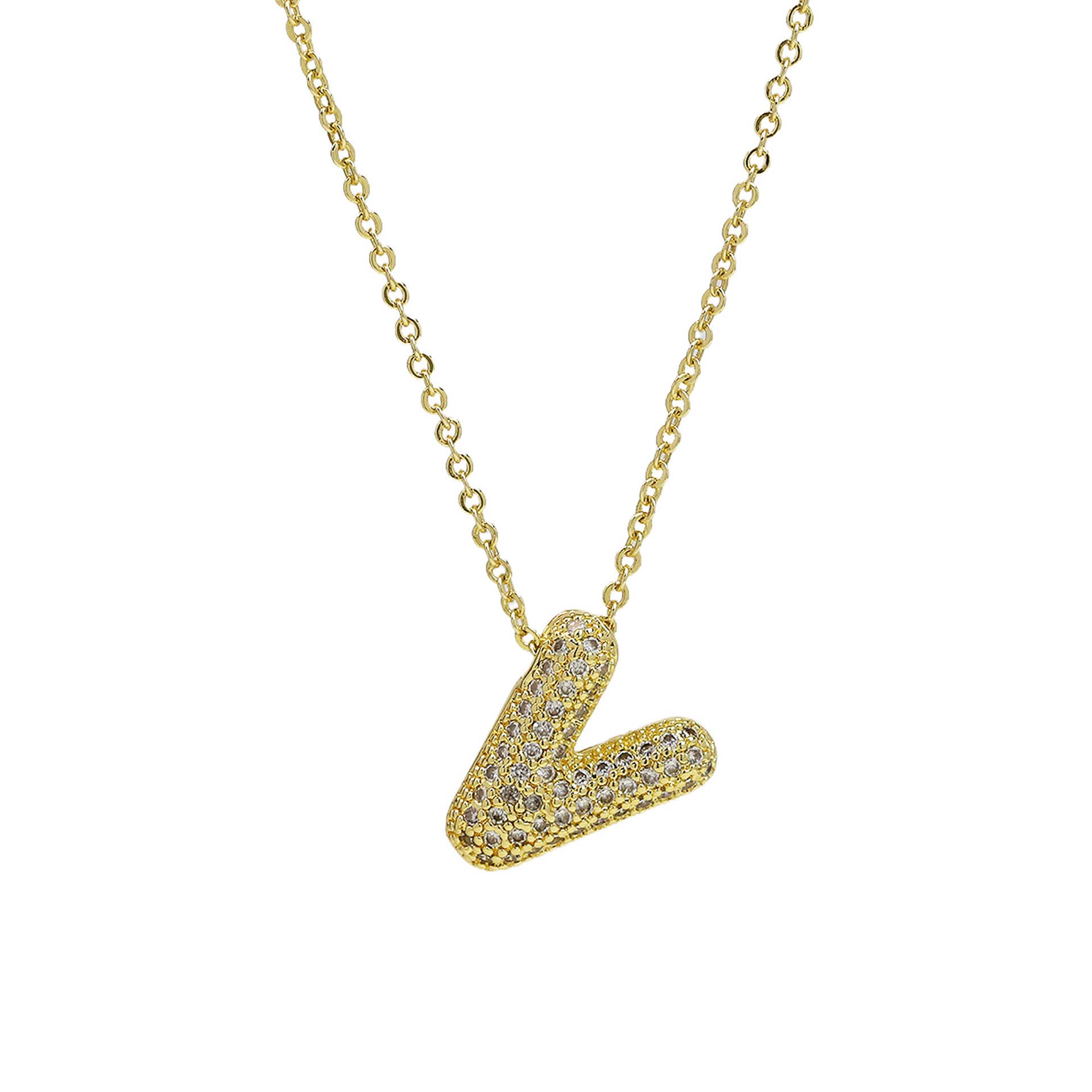 Savvy Bling - Wholesale Pendant/Charm Necklace - Initial CZ Balloon Bubble 18K Gold Necklace53