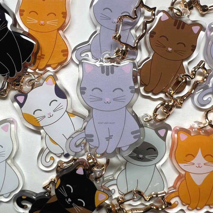 Gray Tabby Cat Acrylic Keychain Charm for wholesale by Cat Lady Alley