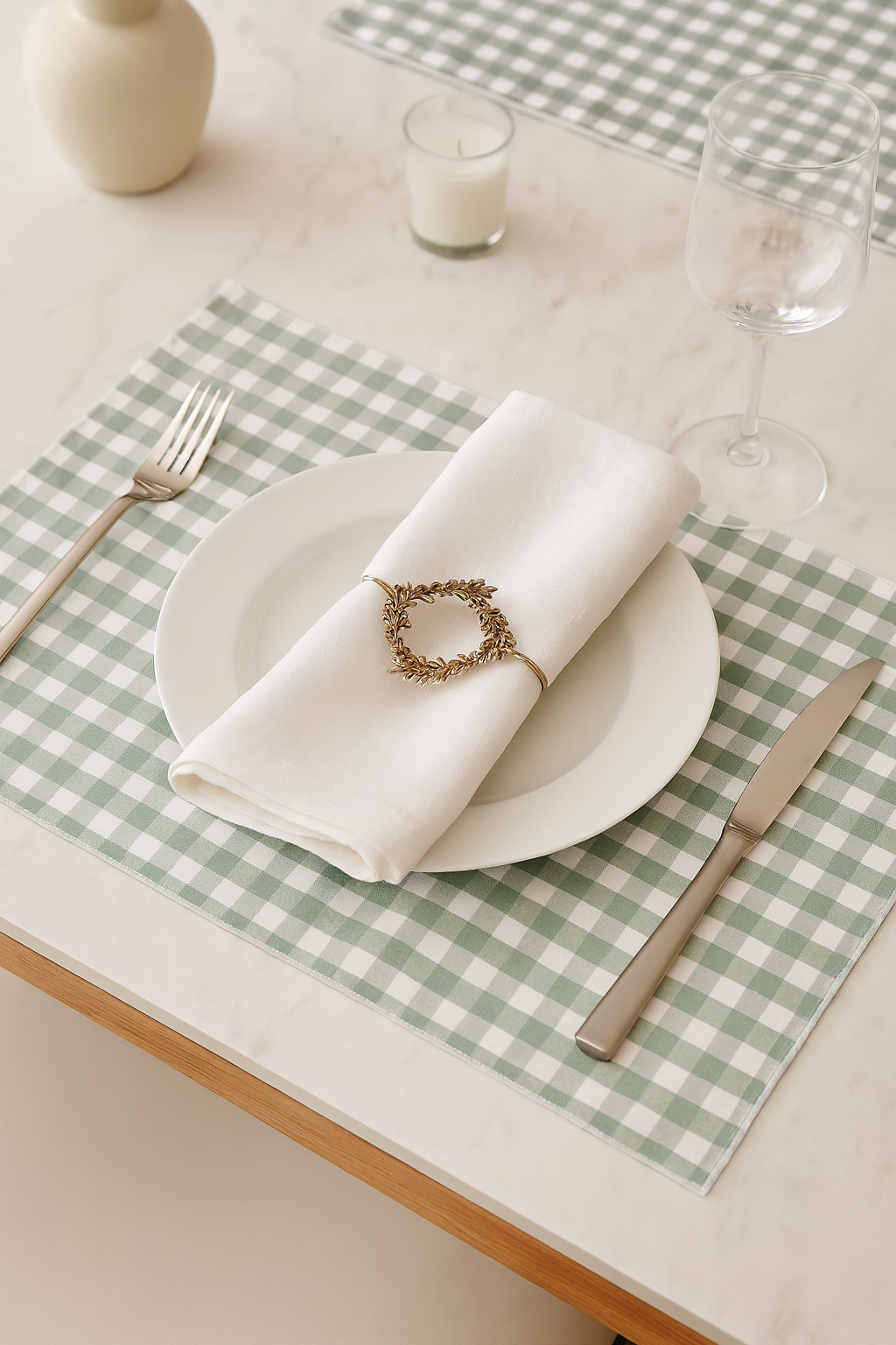 Fennco Styles – wholesale Placemat – Sage & White Plaid  Reversible Placemat - 14"x20"  0