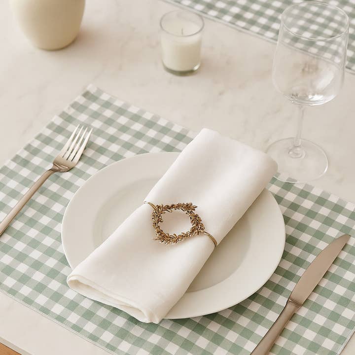 Fennco Styles - Wholesale Placemat - Sage & White Plaid  Reversible Placemat - 14"x20"  0