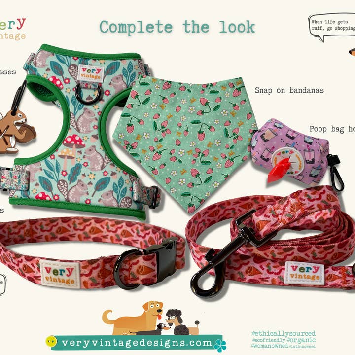 Very Vintage Designs - Wholesale Pet Collar - Cat/Dog - Finn - Green Plaid Organic Cotton Dog & Cat Collars