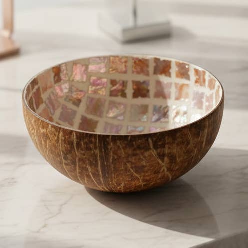 Kokosnussschale Rosé-Gold Perlmutt eckig für den Großhandel von Makapli