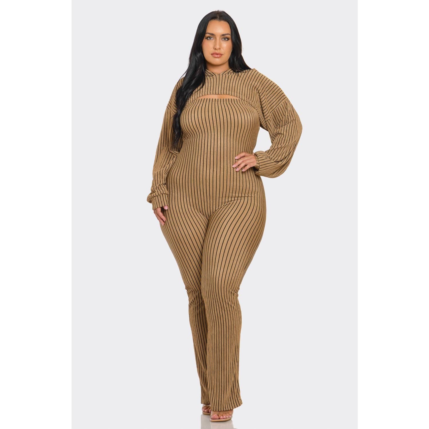 DORCAS - Wholesale Jumpsuit - Women's - Plus Size 2 Piece Strapless Jumpsuit Hoodie5