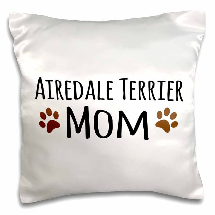 3dRose, Airedale Terrier Dog Mom - breed-specific design with brown paw prints - doggie lovers - doggy love, Pillow Case for wholesale by 3dRose