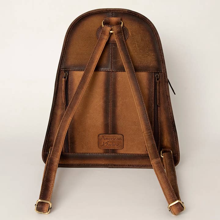 LS Western - Wholesale Backpack - Women's - LC-ADBGI118B Western Hair-On Hide Leather Backpack - Genuine Cowhide with Buckle Pocket4