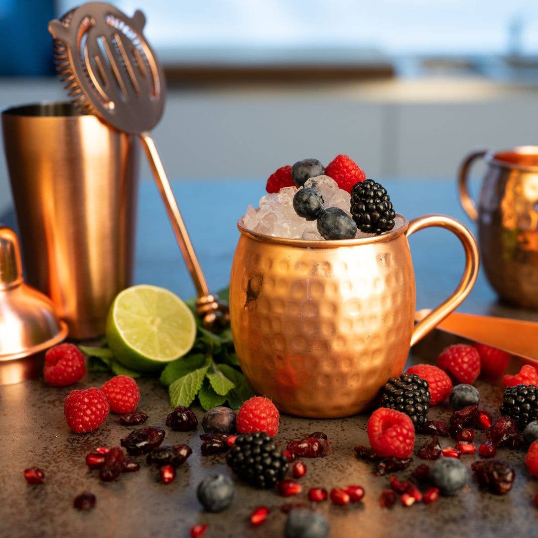 Specter & Cup - Vente Verres à cocktail/alcool - Set de 4 mugs en cuivre pour Moscow Mule Líon avec accessoires6