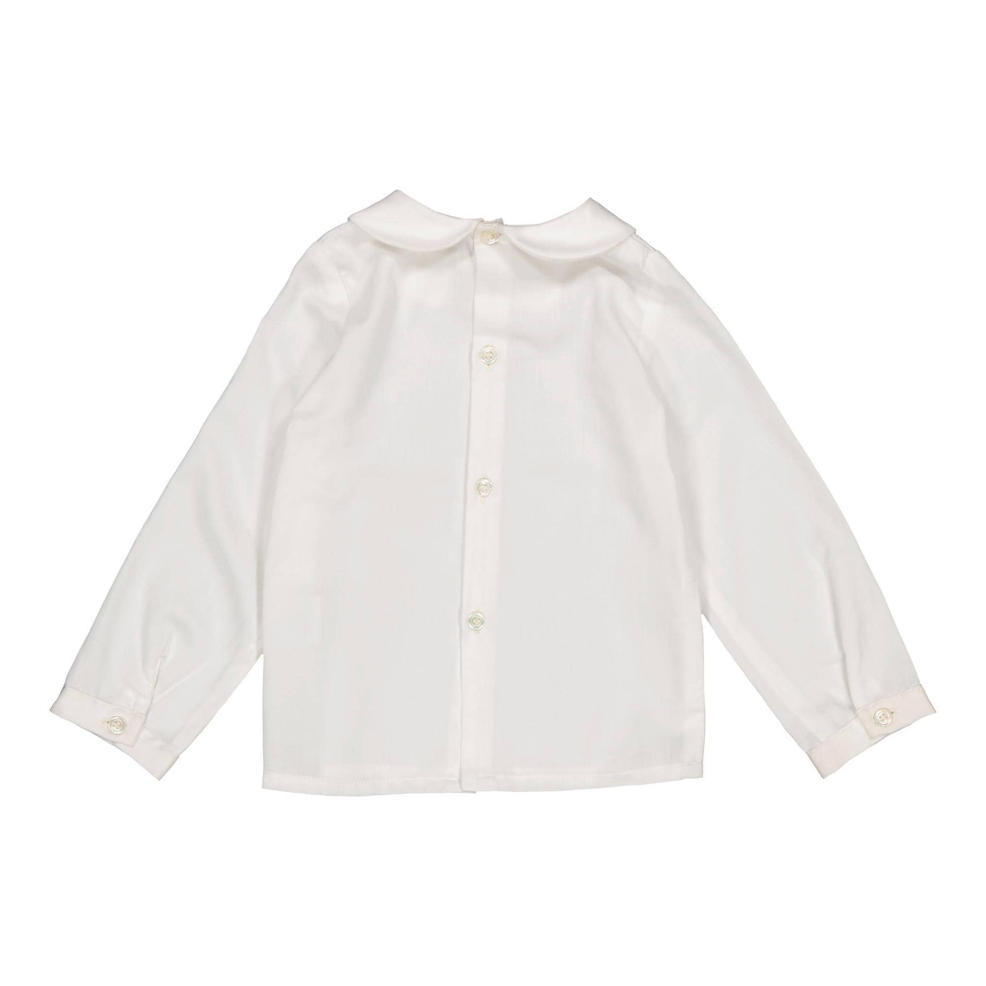 Kidiwi handmade - Wholesale T-Shirt - Kids - Harry, white organic twill blouse with green tree embroidery2