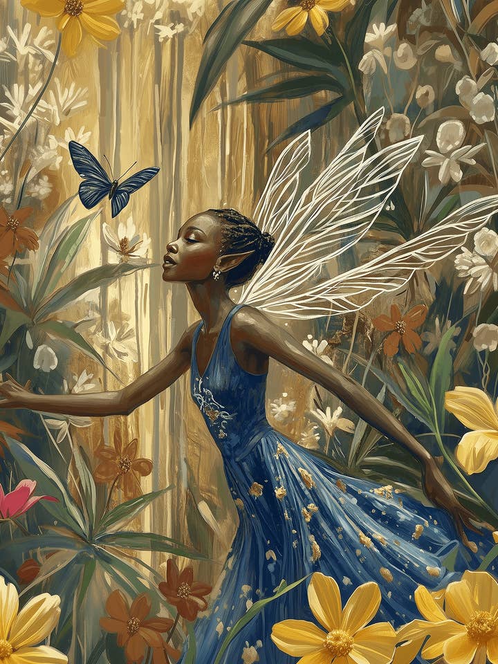 Malia Fata nel Giardino con Farfalla - Fate in tutto il Mondo – Opera d'Arte 8″x10″ in Passepartout 12″x14″ per la vendita all'ingrosso da parte di Mowbi