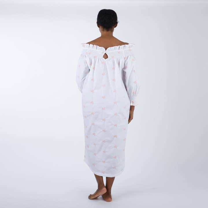 Lenora - Vente Nuisette – femme - CHEMISE DE NUIT À MANCHES LONGUES EN COTON BRODÉ NANCY