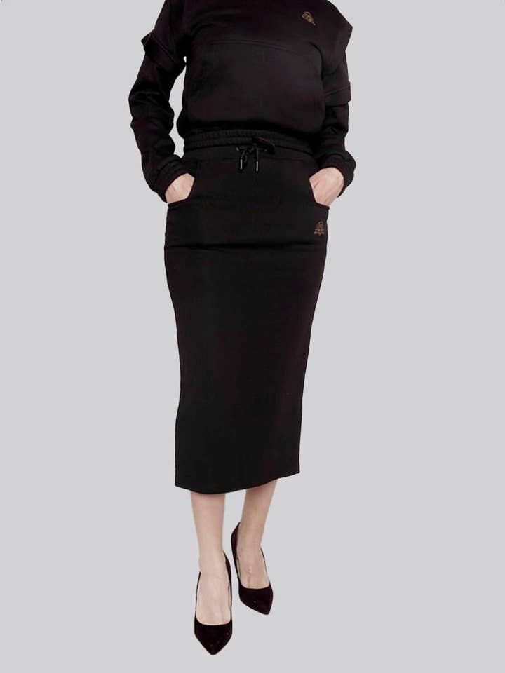 FSKT-010: SQUARE POCKET MAXI PENCIL SKIRT (BLACK) for wholesale by JONIMA