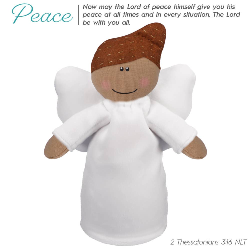 The Angel Gift Company – Großhandel Kuschel-/Plüschtier – Kind & Baby – Angel Plüschpuppe - Mädchen mit hellbrauner Haut und dunklen Haaren1