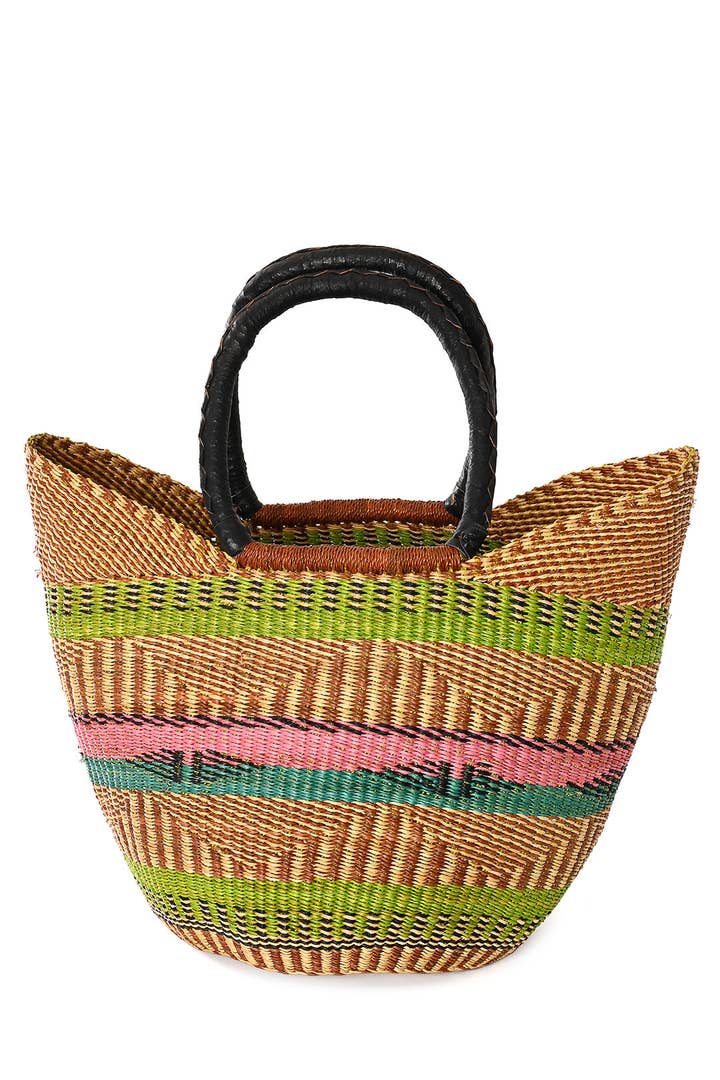 African Modern - Wholesale Basket - Assorted Ghanaian Wing Shopper with Leather Handles0