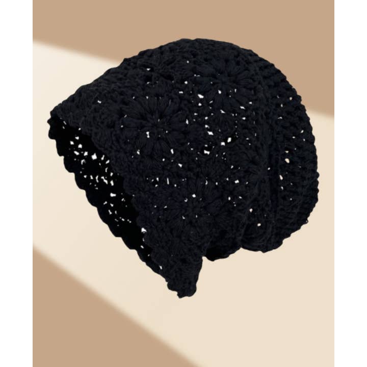 JC Sunny Fashion – Großhandel Beanie – Damen – Handgehäkelte Slouchy-Mütze im Vintage-Look mit Blumenmuster