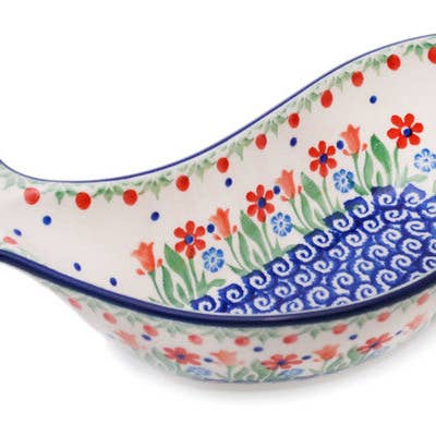 Polmedia Polish Pottery - Wholesale Decorative Plate/Dish/Bowl - Fish Shaped Platter 9" Babcia's Garden Theme