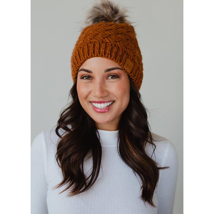 Panache Apparel Co. - Wholesale Beanie - Women's - Rust Knit Pom Hat