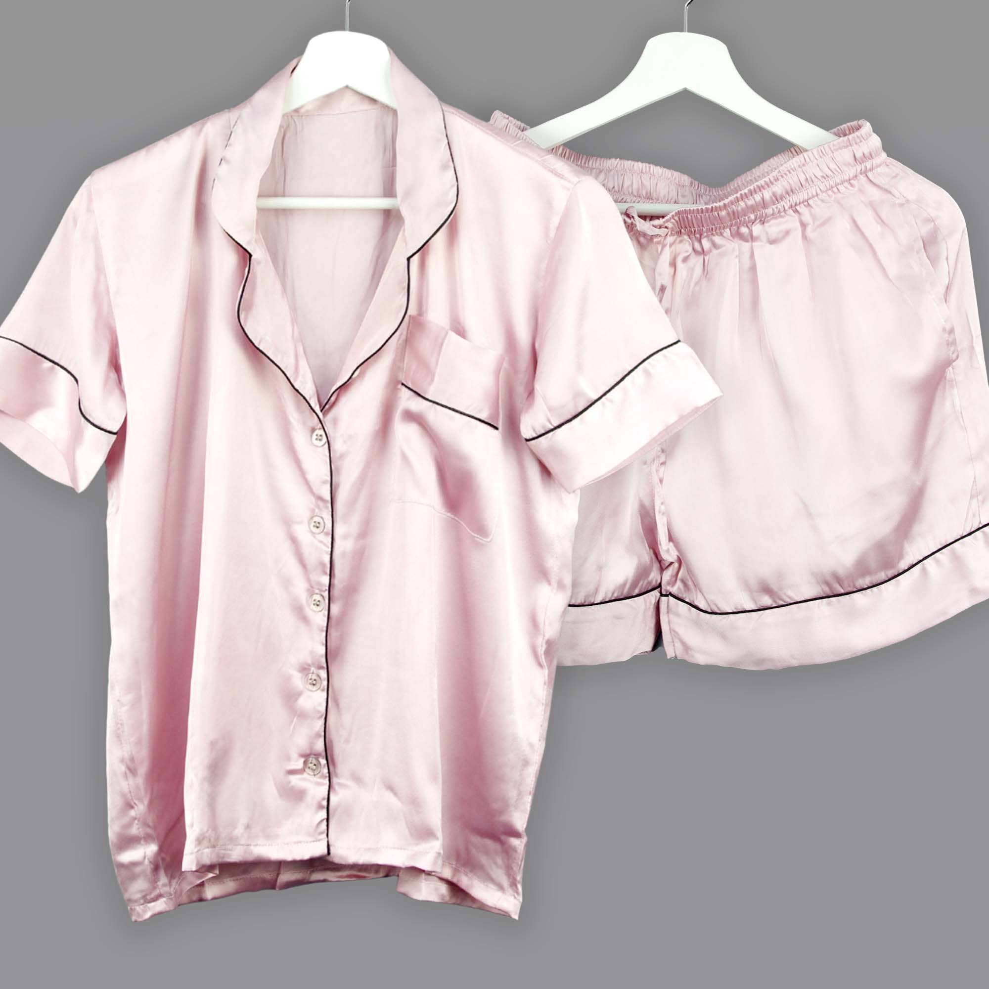 Kantha Decor - Wholesale Sleepwear set – Women's - Short Satin Plain Without Pouch Pyjama Set - Pink