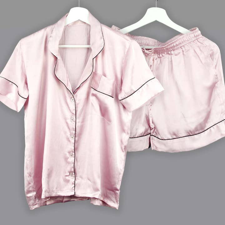 Kantha Decor - Wholesale Sleepwear set – Women's - Short Satin Plain Without Pouch Pyjama Set - Pink0