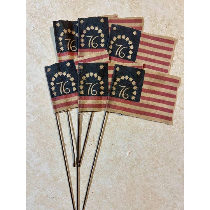Primitive handmade Americana mini flags set of 6 for wholesale by Raggedy Junction