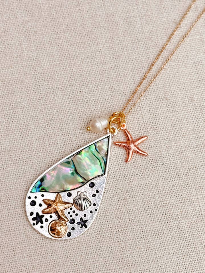 Abalone Inlägg Sjöliv & Pärlhänge Lång Halsband för wholesale av Gracie Rose Designs