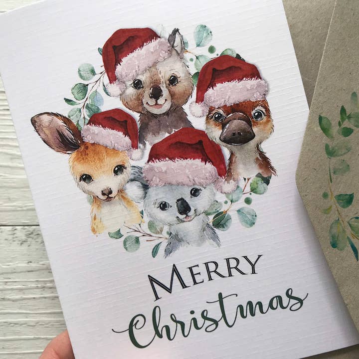 AUSTRALIAN ANIMALS CHRISTMAS Cards - Mini or Regular size for wholesale by Scattered Seed Co