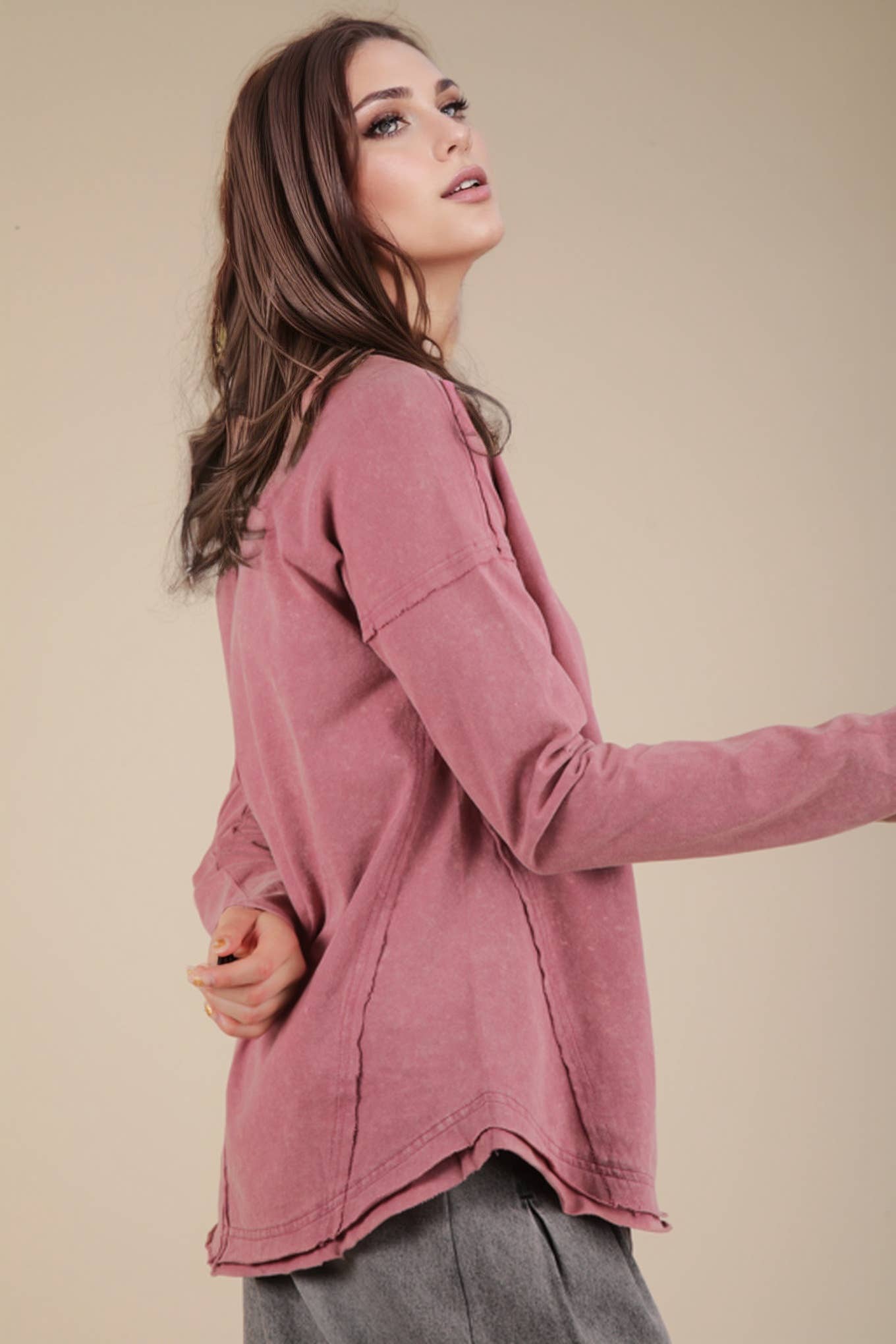 VERY J - Wholesale Knit Top - Women's - NT11817-Mineral Washed Casual Knit Top16