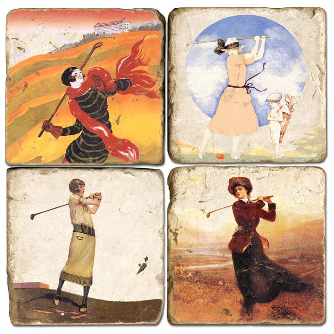 Women's Vintage Golf - Tumbled Marble Coasters Set/4 for wholesale by Studio Vertu