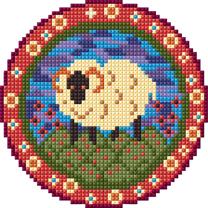 Sheep Plate Counted Cross-stitch Kit By Animal Fayre Designs for wholesale by Gustaf's Gallery