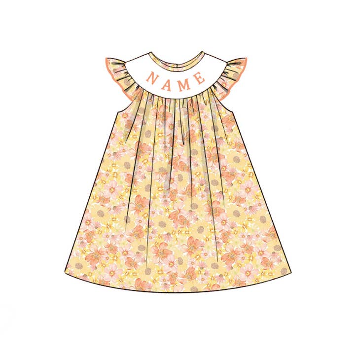 Auraquise - Wholesale Clothing Set - Baby - Kids Fall Custom Name Embroidery Orange Floral Sibling Clothes