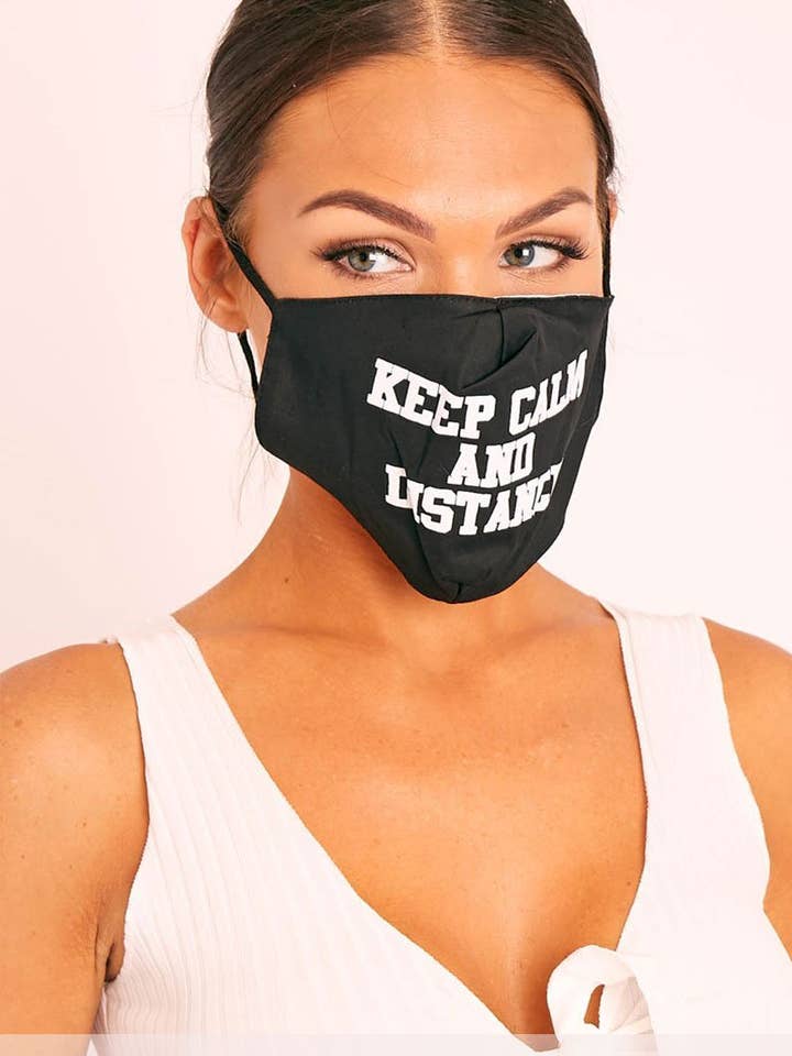 Keep Calm And Distance Slogan Face Mask - Carole for wholesale by Rebellious Fashion
