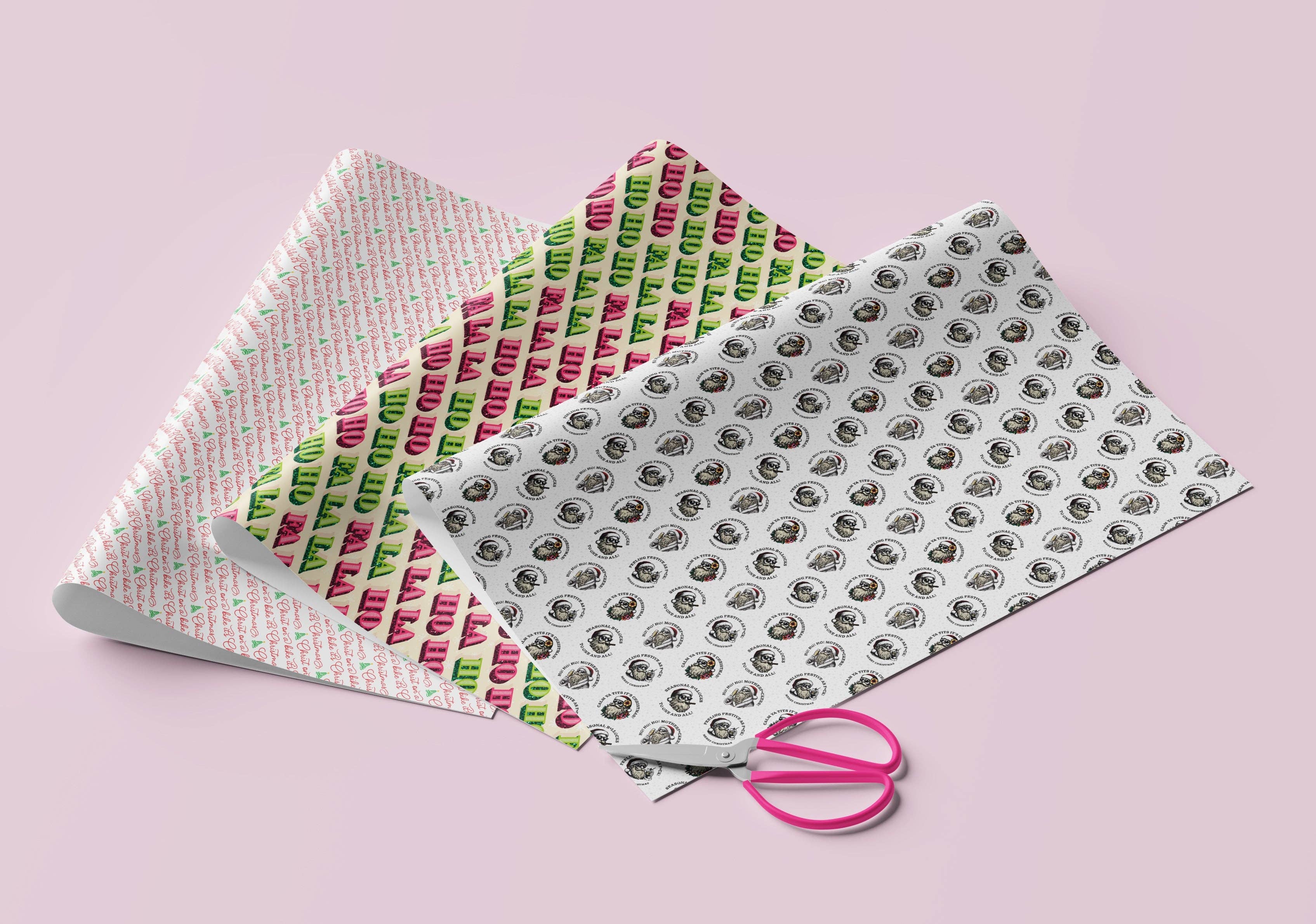 Sweary Card Lady - Wholesale Flat Wrap - Funny Sunglass Santa Christmas Gift Wrap (Folded Sheet)4