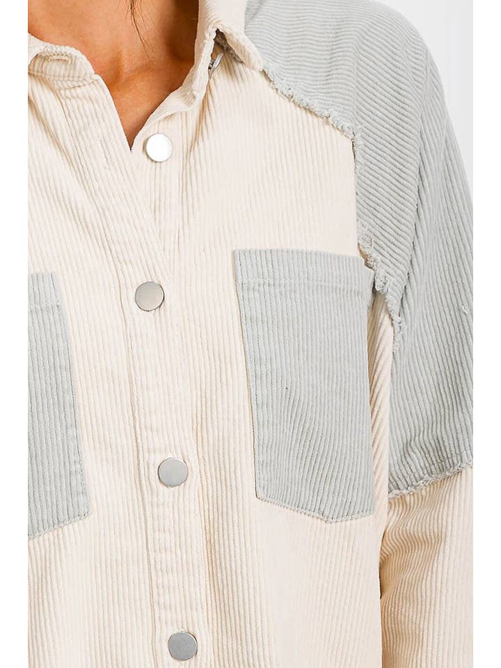 ROUSSEAU - Wholesale Shirt Jacket/Shacket - Women's - FRONT POCKET HIGH-LOW GRAPHIC CORDUROY JACKET2