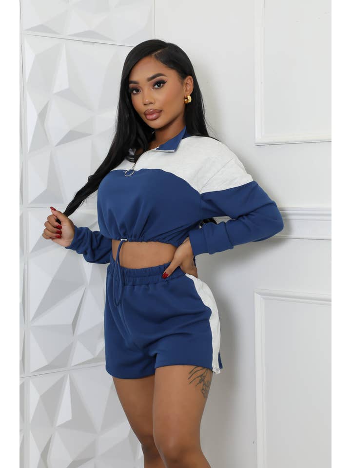 5besties inc - Wholesale Activewear Set - Women's - SPORTY CROP LONG SLEEVE TOP & SHORT SET13