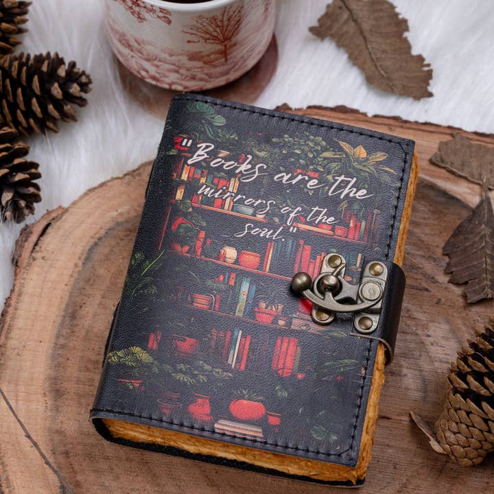 R K Handicrafts and Exporters - Wholesale Journal/Diary - Leather Journal Notebook with Book Lover Print Quote Journal