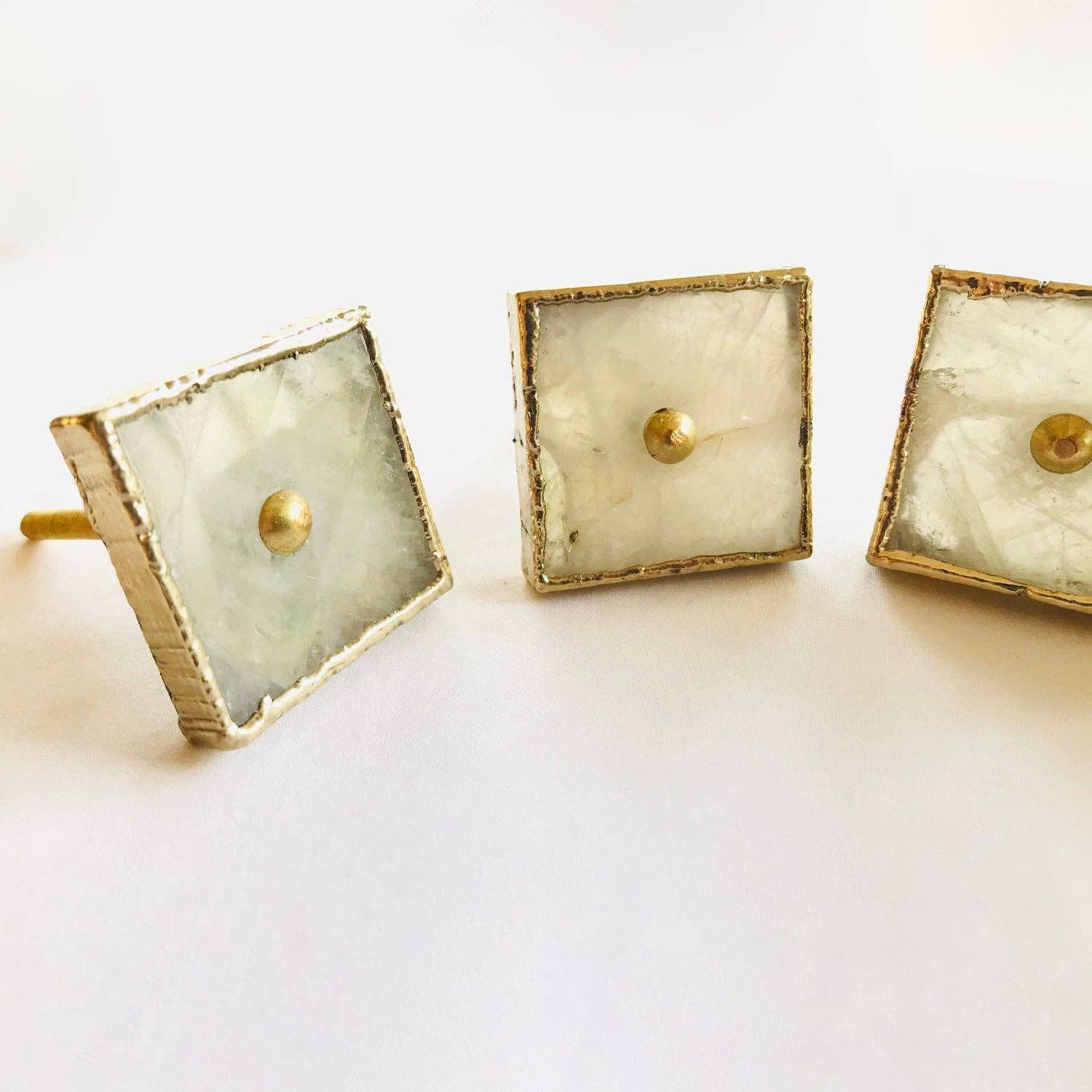 The Tangerine Store - Wholesale Knob/Pull - Set of 4 Square White Agate Classic Vintage Finish Cabinet Drawer Pull Dresser Handle Knobs1