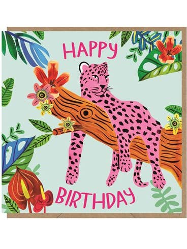 BUD15 Pink Leopard fødselsdag - lykønskningskort for engroshandel hos Earlybird Designs