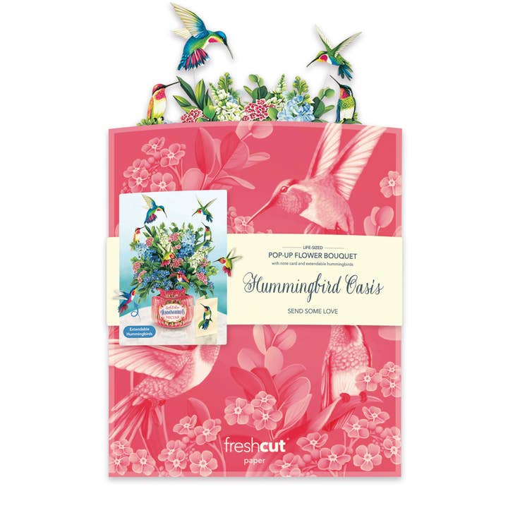 FreshCut Paper LLC - Wholesale Everyday Greeting Card - Hummingbird Oasis (8 Pop-up Greeting Cards)