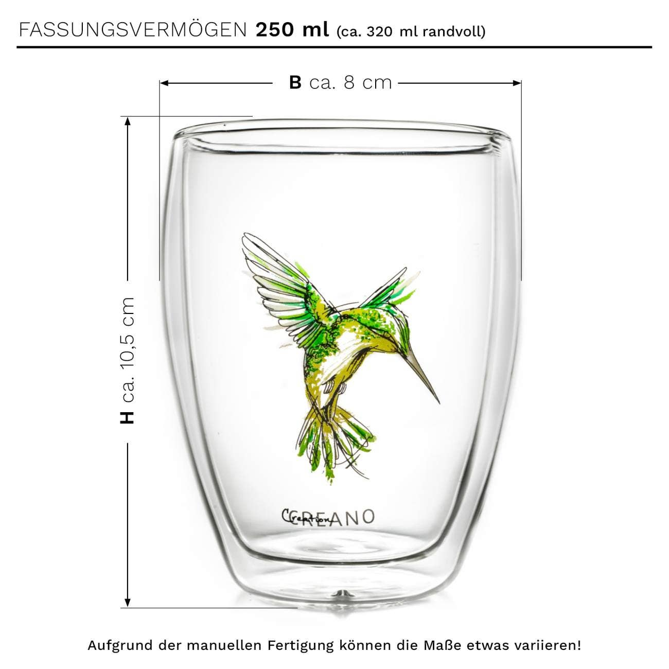 Creano - Wholesale Drinkglas/beker - Thermisch glas “Hummi” groen, dubbelwandig, 250 ml, in luxe geschenkverpakking3